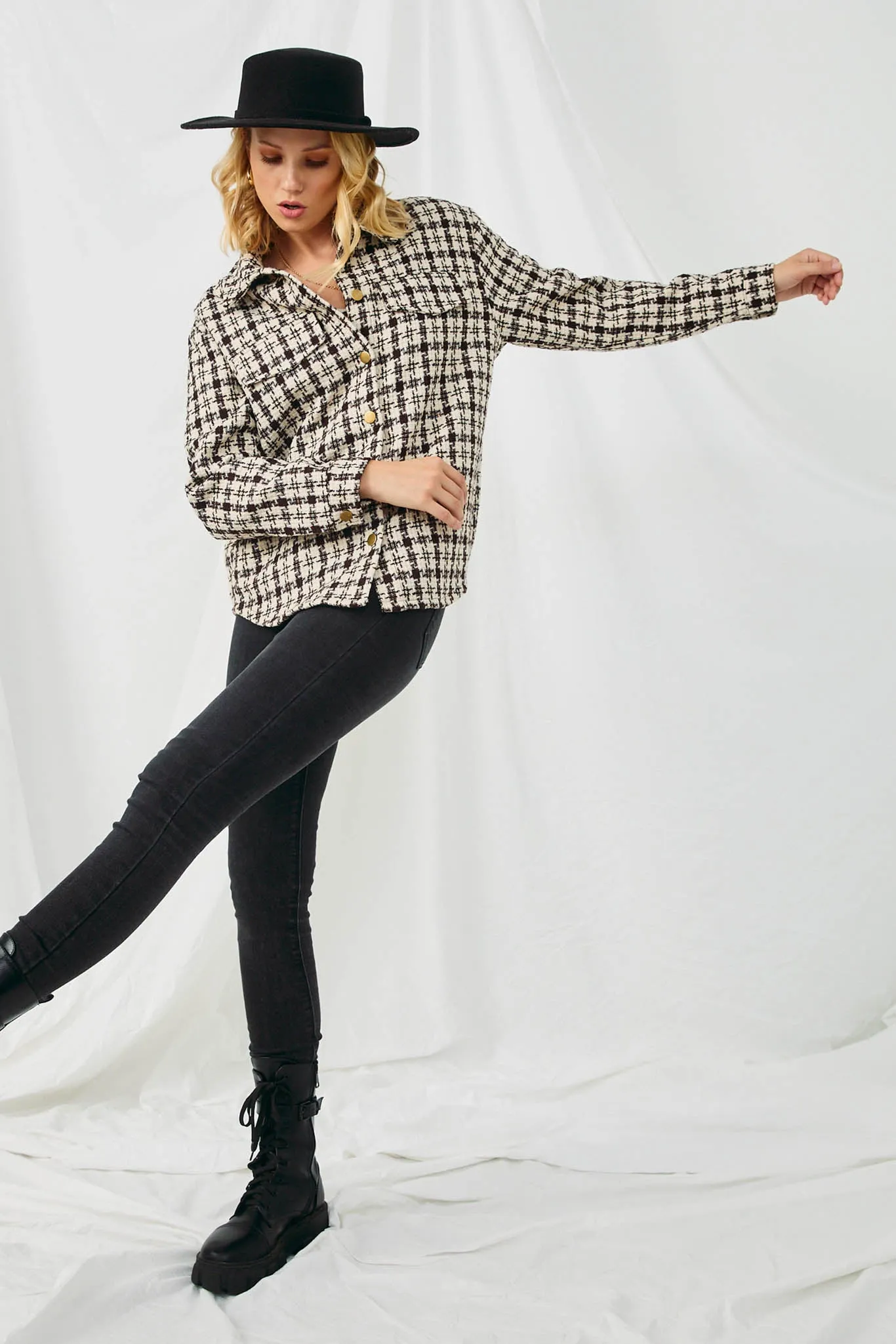 Textured Checker Side Pocket Shacket