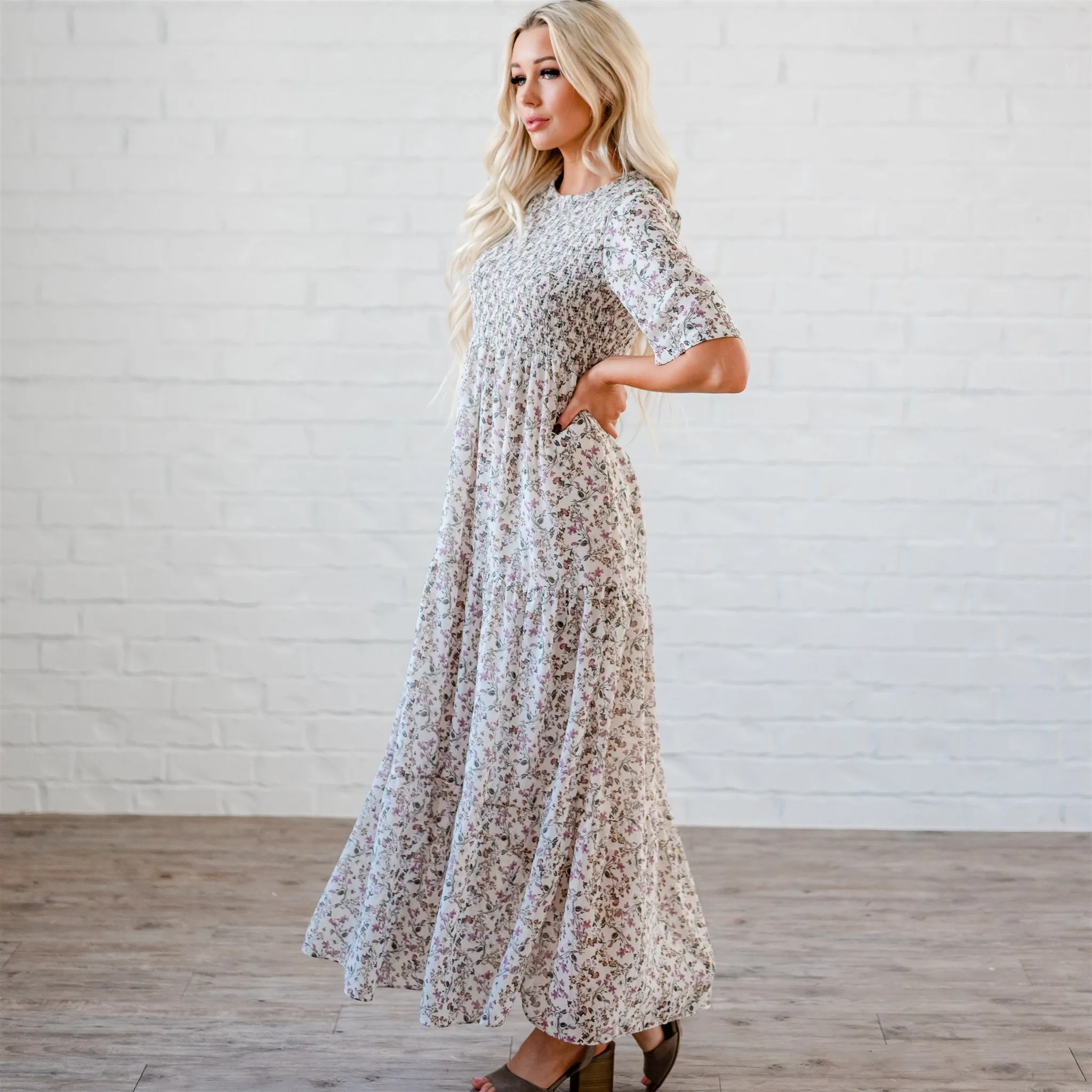 The Bella Smocked Maxi Dress: Ivory