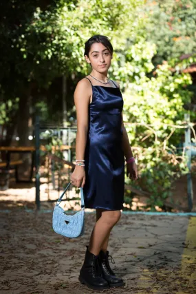 The Blue Satin Strap Dress