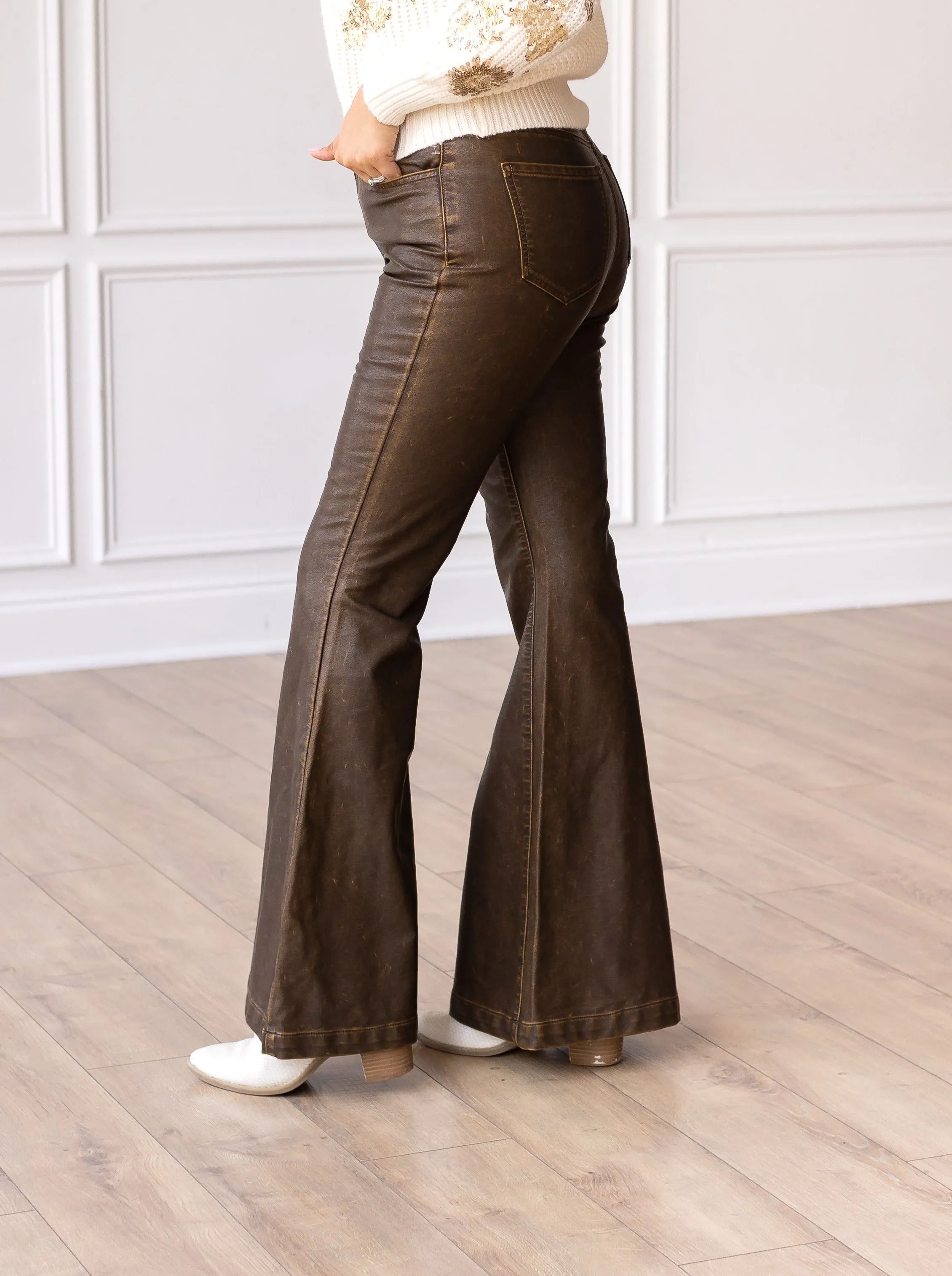 The Brandy Rustic Leather Bellbottoms