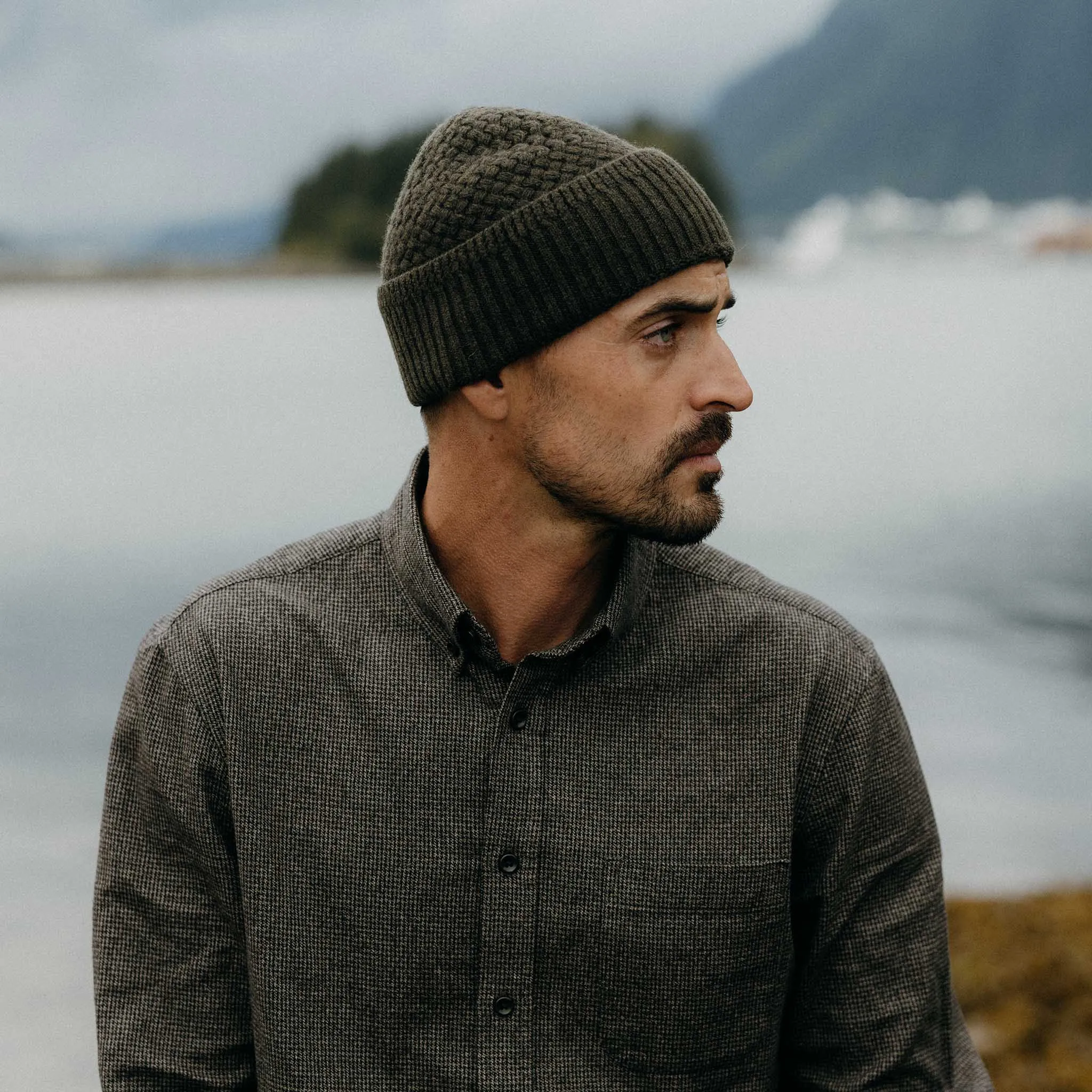 The Textured Knit Beanie in Heather Loden Merino