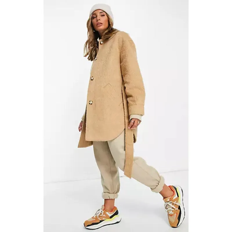 TOPSHOP Women's Brushed Shacket Size 2 Tan Camel Belted Long Sleeve NWT