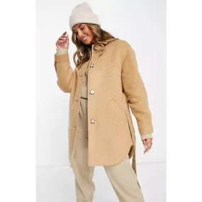 TOPSHOP Women's Brushed Shacket Size 2 Tan Camel Belted Long Sleeve NWT