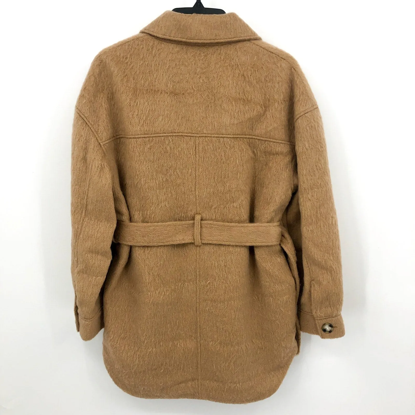 TOPSHOP Women's Brushed Shacket Size 2 Tan Camel Belted Long Sleeve NWT