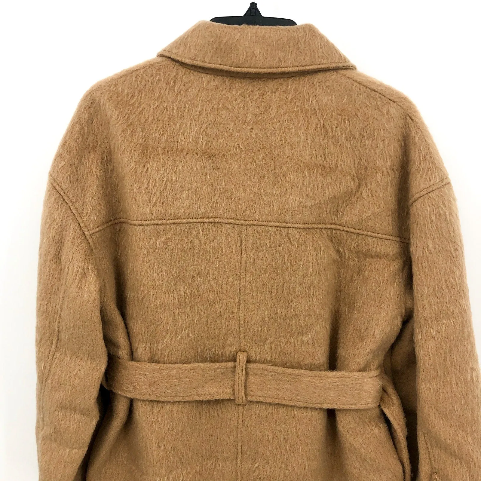TOPSHOP Women's Brushed Shacket Size 2 Tan Camel Belted Long Sleeve NWT