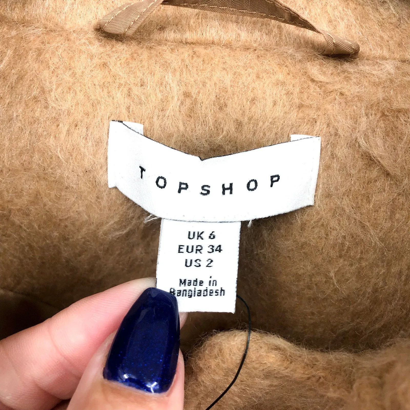 TOPSHOP Women's Brushed Shacket Size 2 Tan Camel Belted Long Sleeve NWT