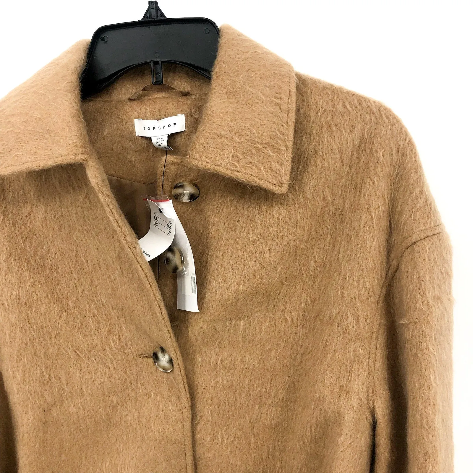 TOPSHOP Women's Brushed Shacket Size 2 Tan Camel Belted Long Sleeve NWT