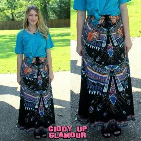 Unique Vibes Floral & Aztec Print Maxi Skirt in Black