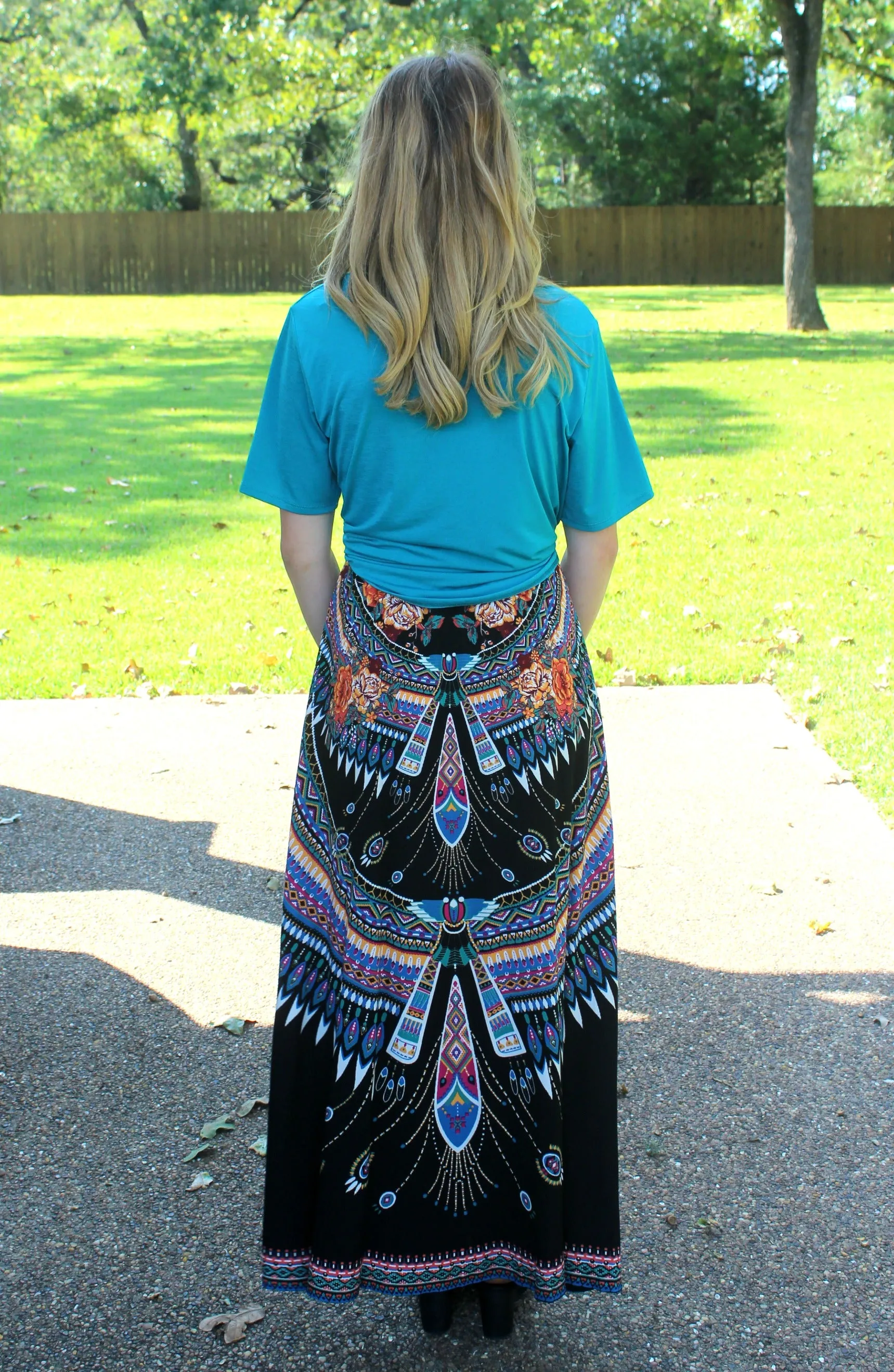 Unique Vibes Floral & Aztec Print Maxi Skirt in Black