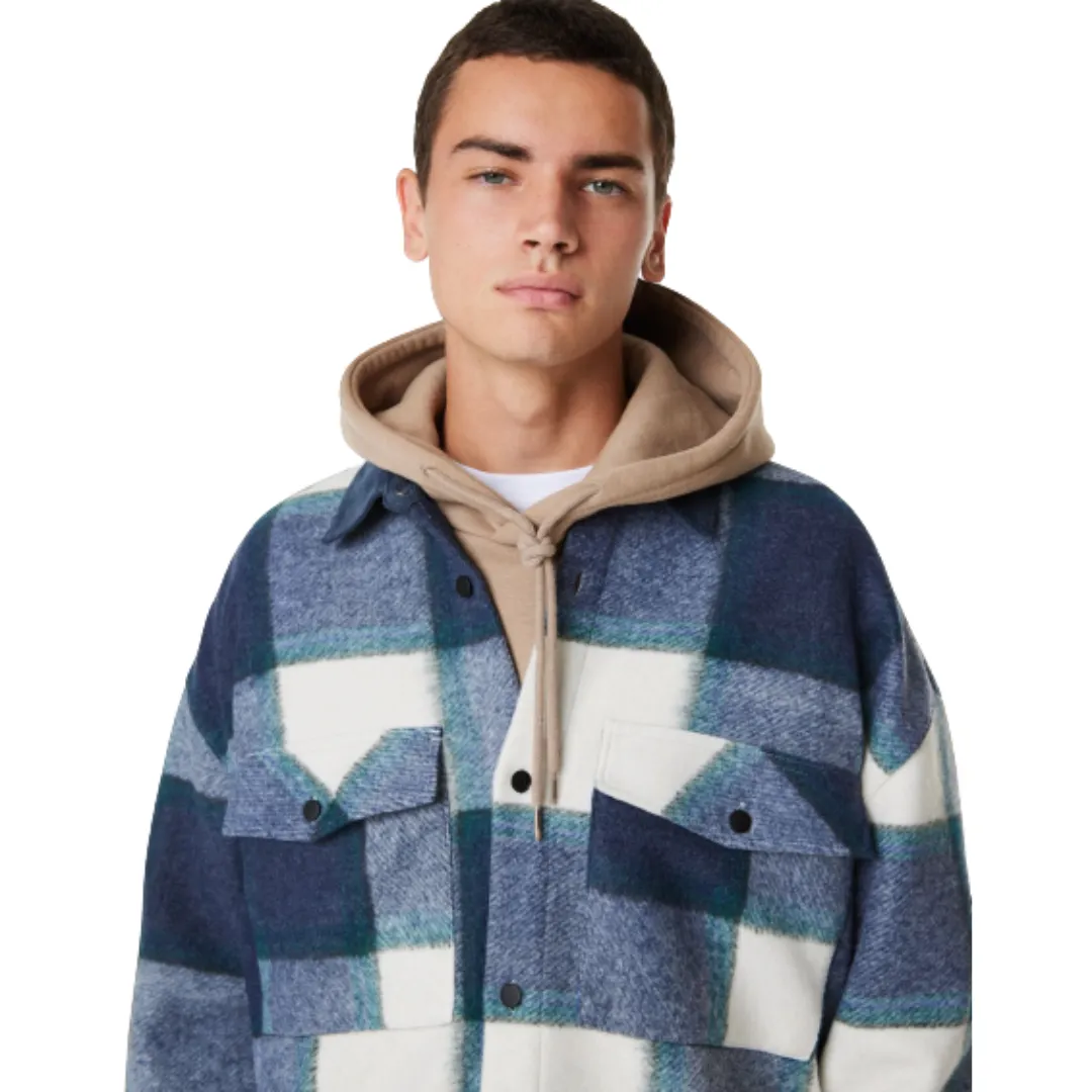 Unisex Winter Faux Wool Check Over-Shirt-Shacket Royal Blue Limited Edition