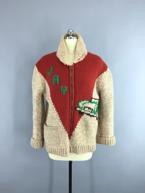 Vintage 1950s Wool Cowichan Race Car "JAY" Cardigan Sweater