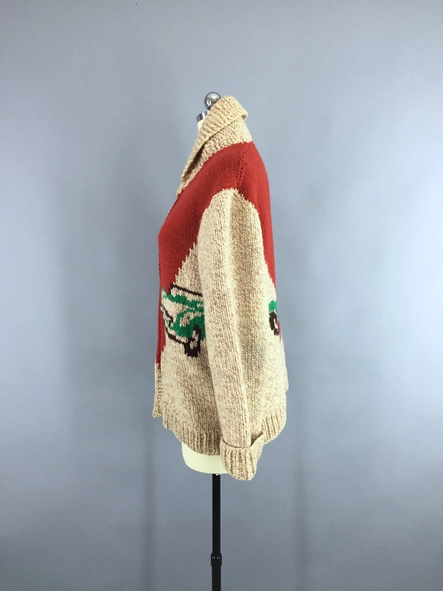 Vintage 1950s Wool Cowichan Race Car "JAY" Cardigan Sweater