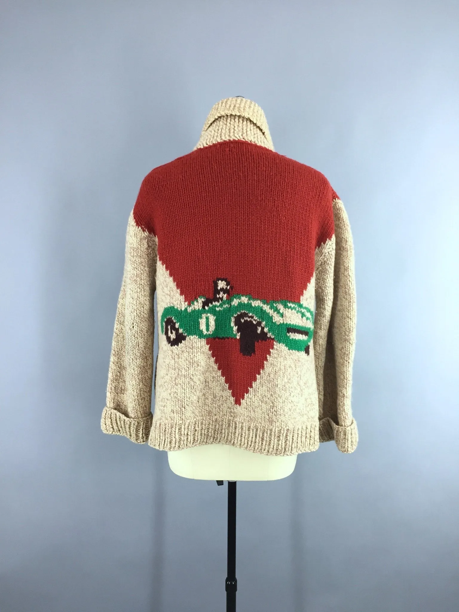 Vintage 1950s Wool Cowichan Race Car "JAY" Cardigan Sweater