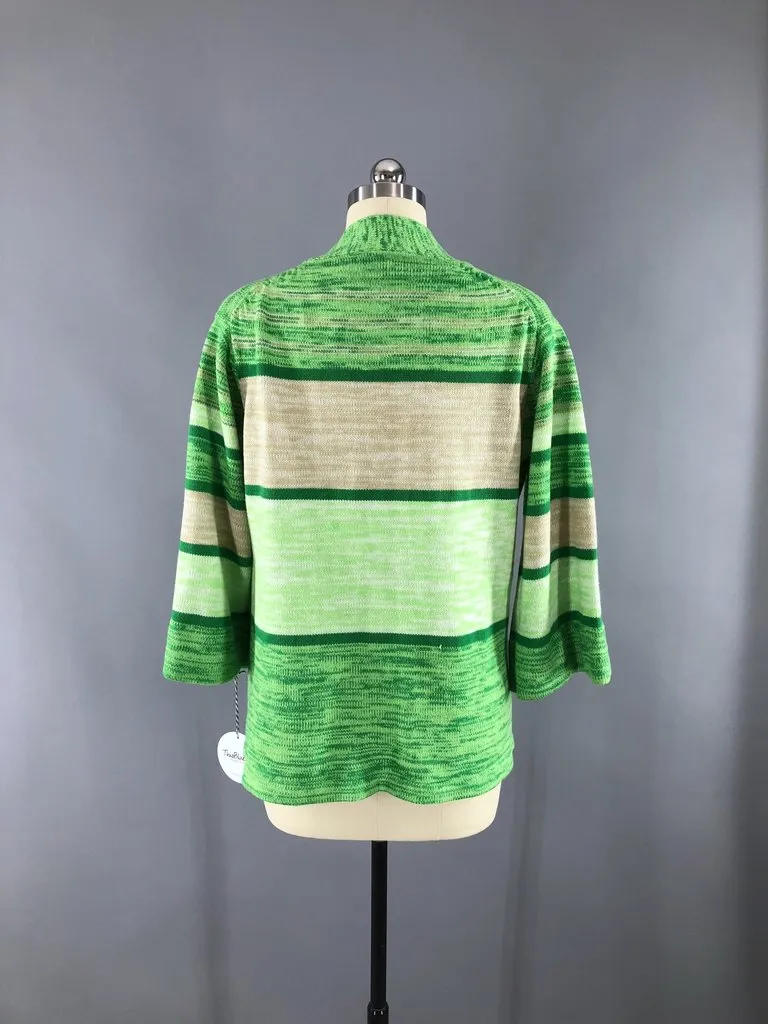 Vintage 1970s Green Striped Cardigan Sweater