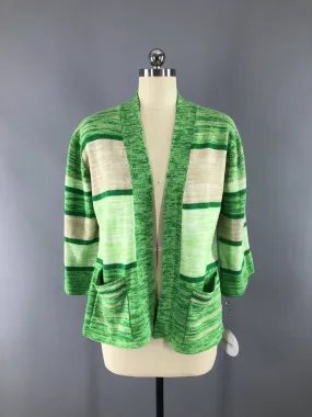 Vintage 1970s Green Striped Cardigan Sweater