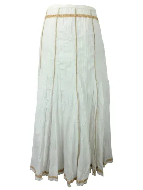 Vintage 2000s Y2K Hippie Milkmaid Cottage Prairie Low Rise White & Beige Crinkle Maxi Skirt | Size S