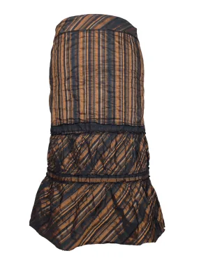 Vintage 2000s Y2K Low Rise Orange & Black Diagonal Striped Straight Silhouette Ruffled Maxi Skirt | Size S