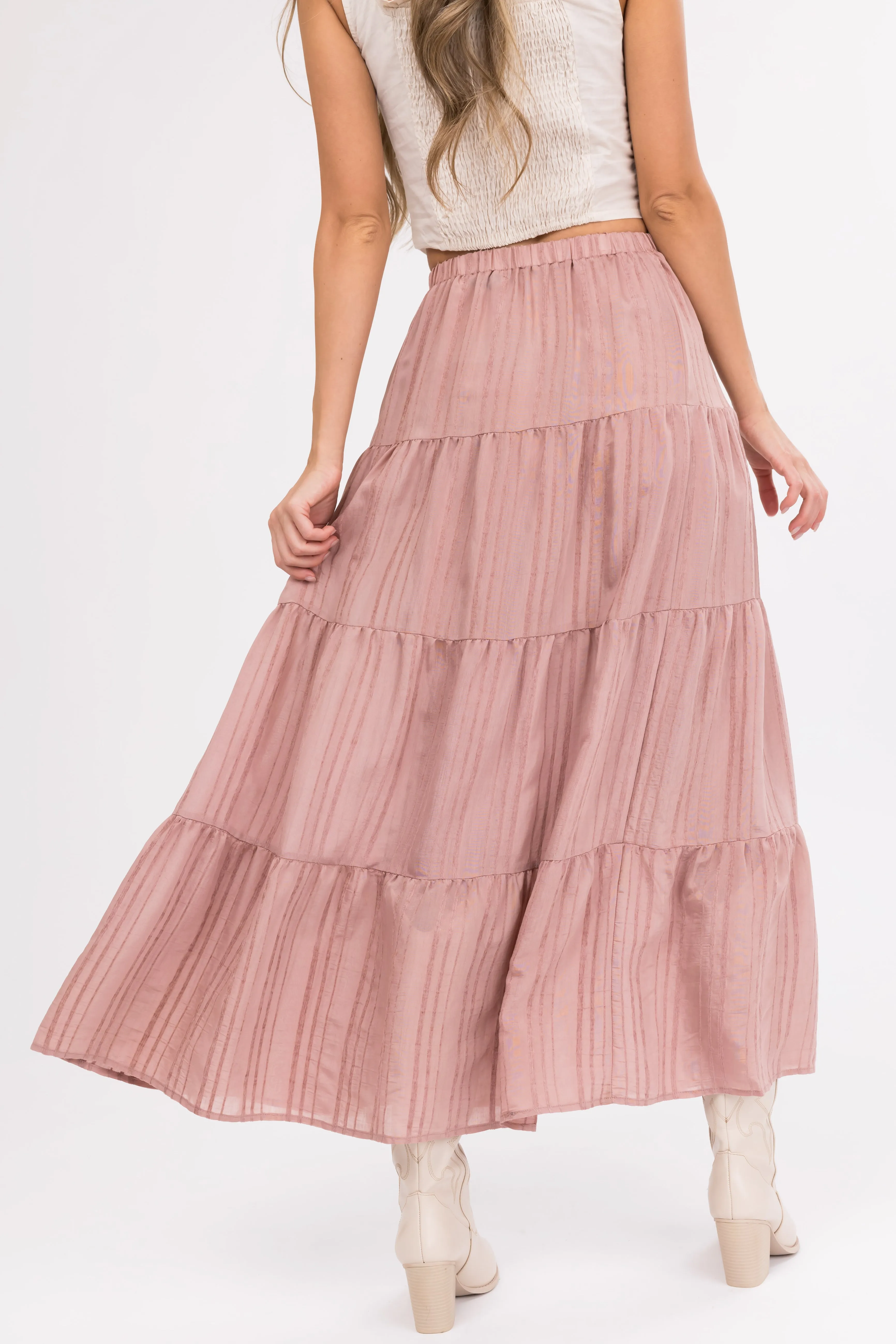 Vintage Rose Textured Tiered Maxi Skirt