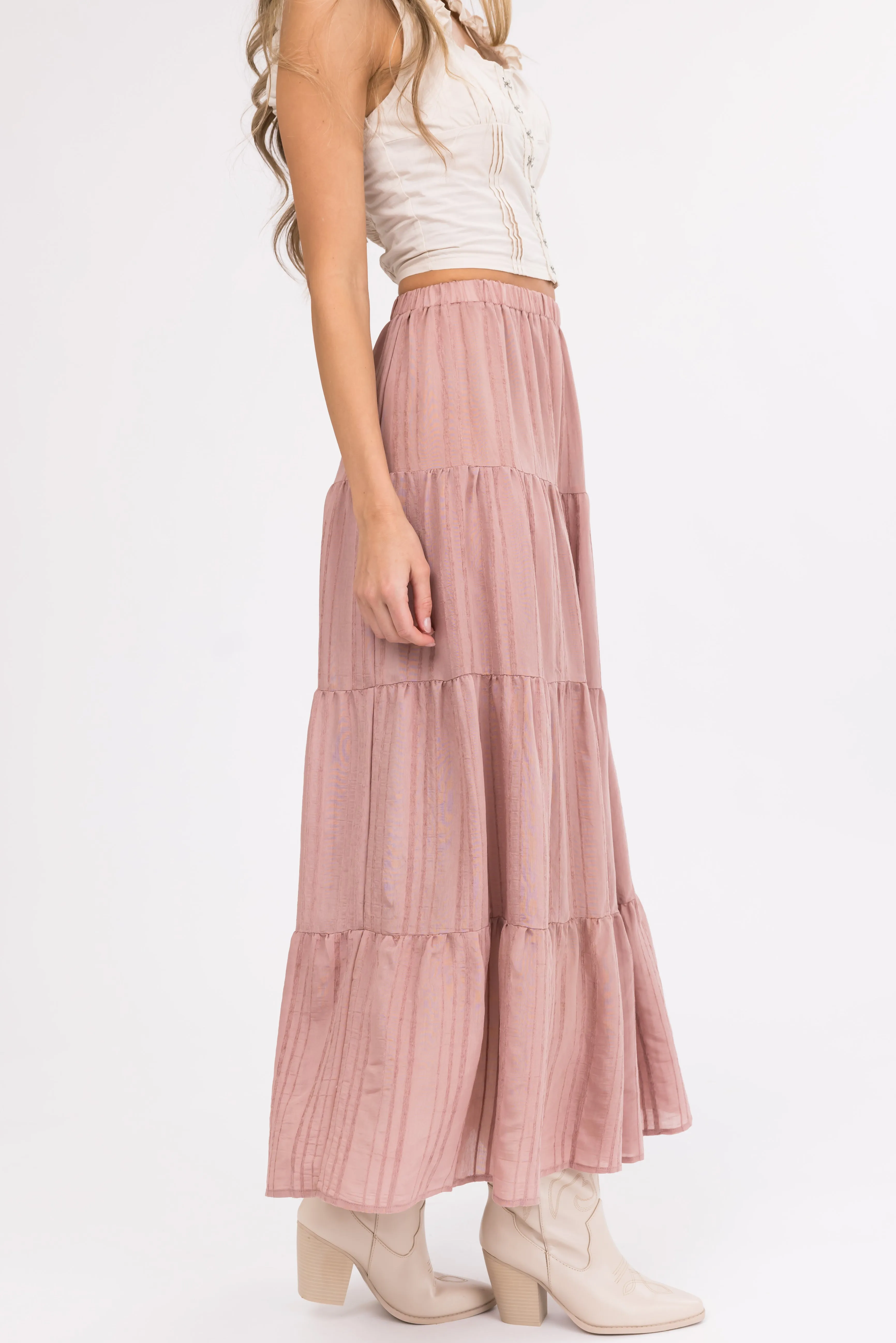 Vintage Rose Textured Tiered Maxi Skirt
