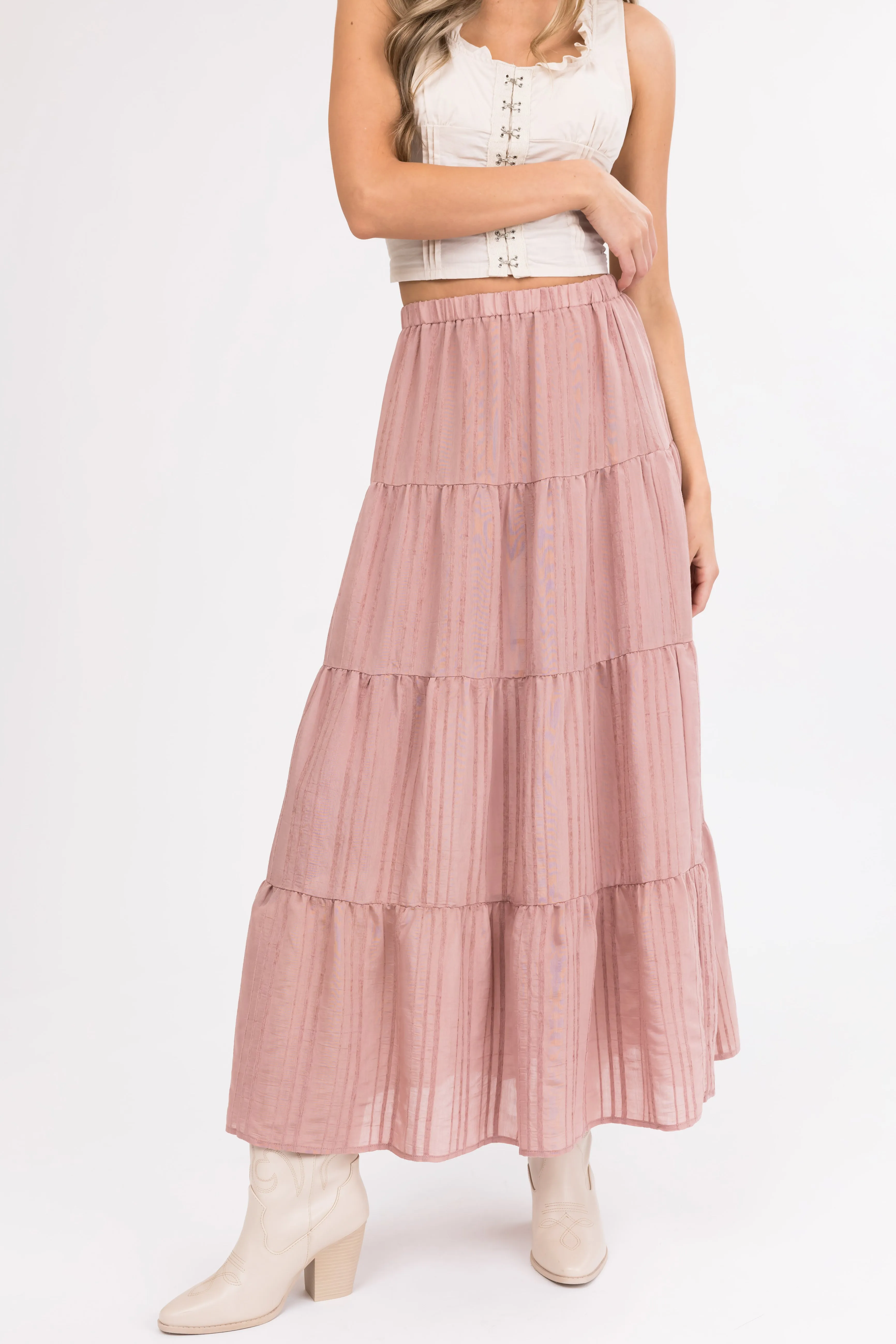 Vintage Rose Textured Tiered Maxi Skirt