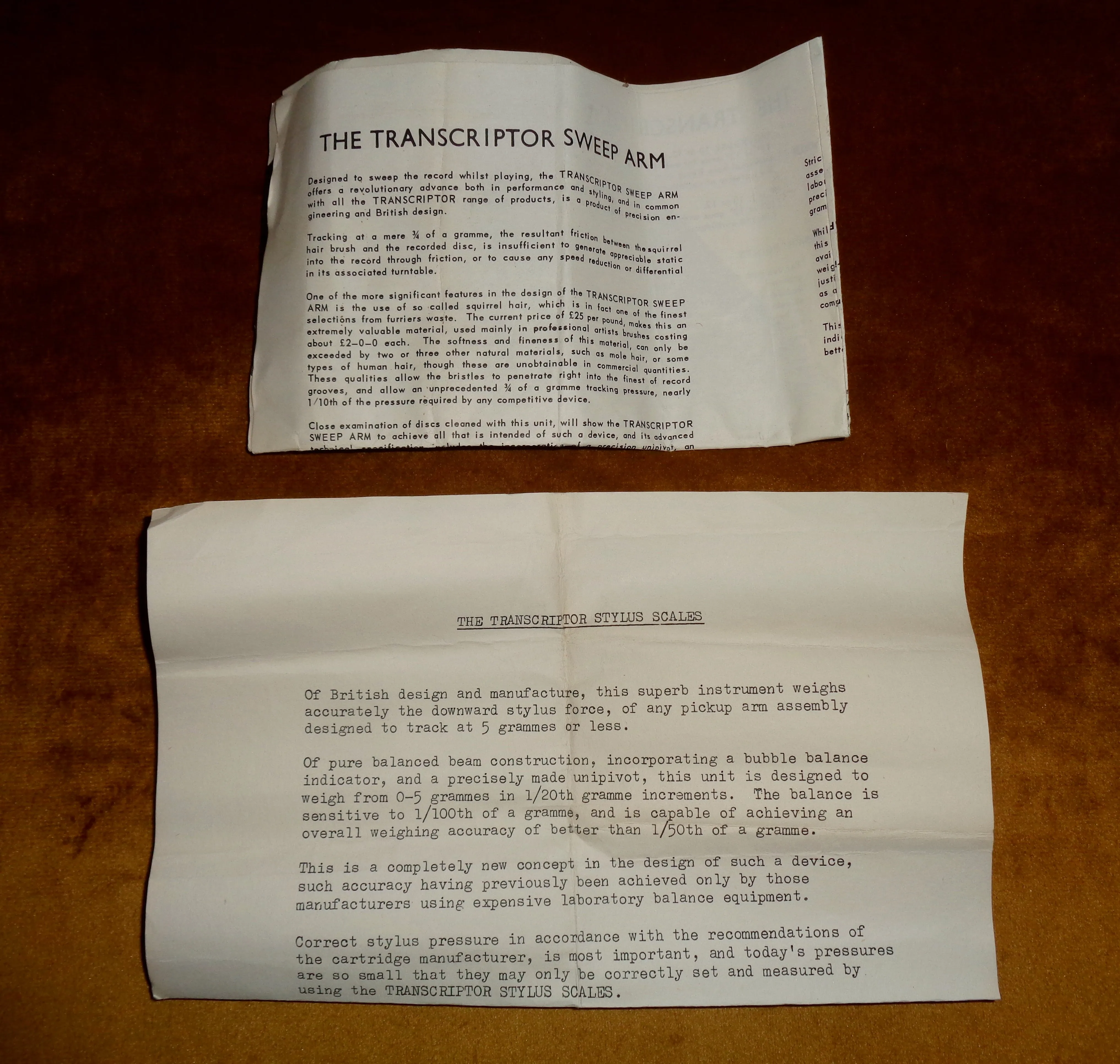 Vintage Transcriptor Stylus Scales For Measuring Pressure Of A Pick Up / Tone Arm