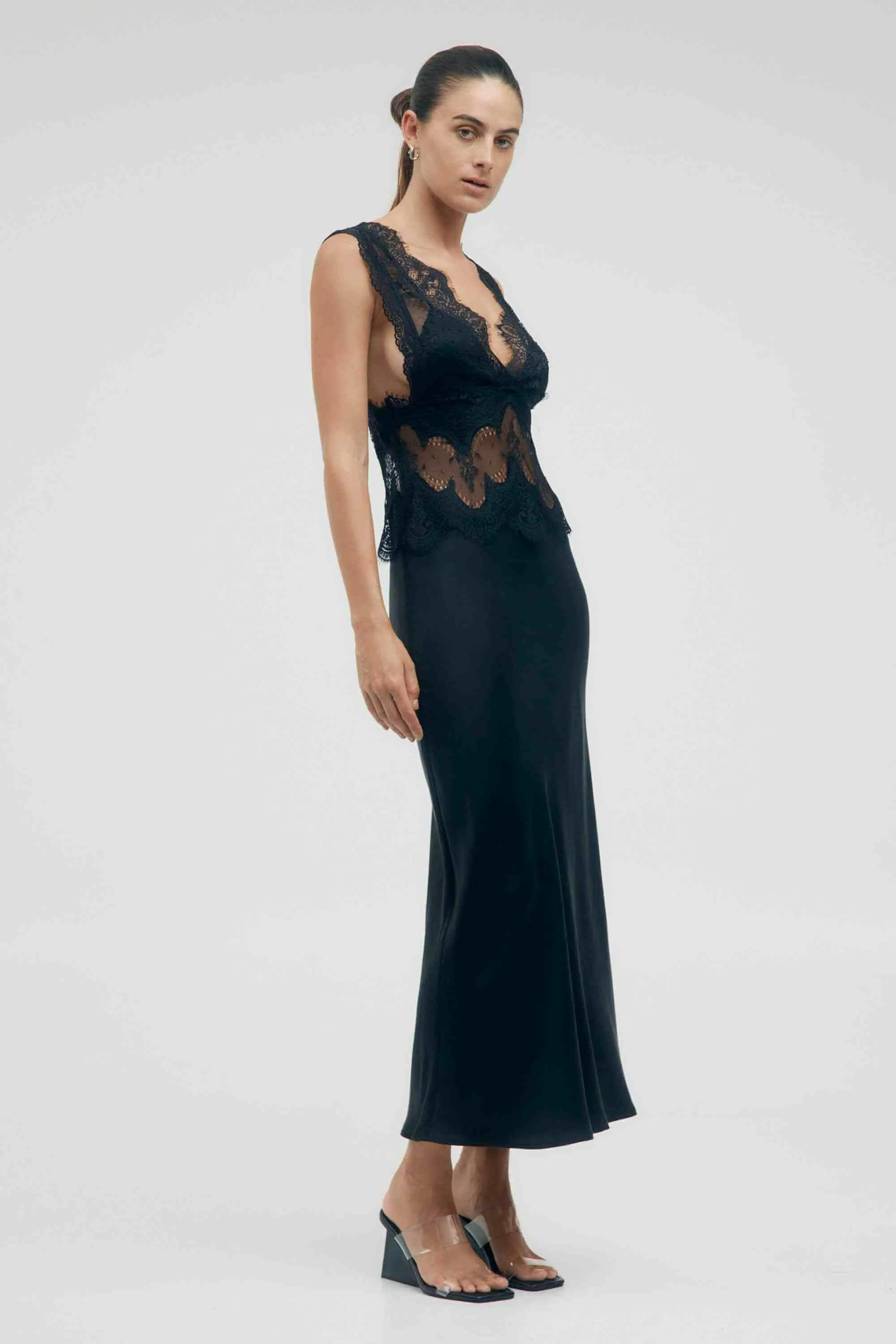 Visions Lace Deep V Maxi Dress