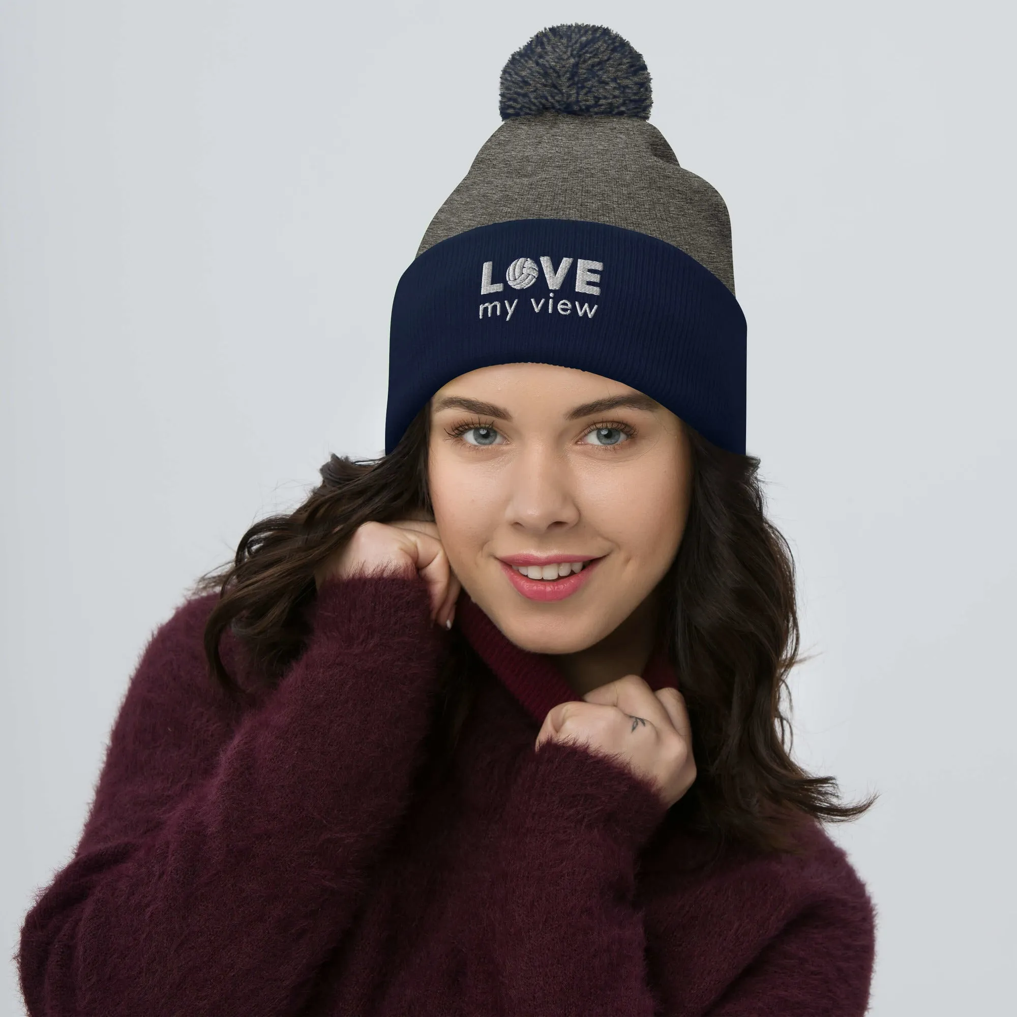 Volleyball Pom-Pom Beanie (with white embroidery)