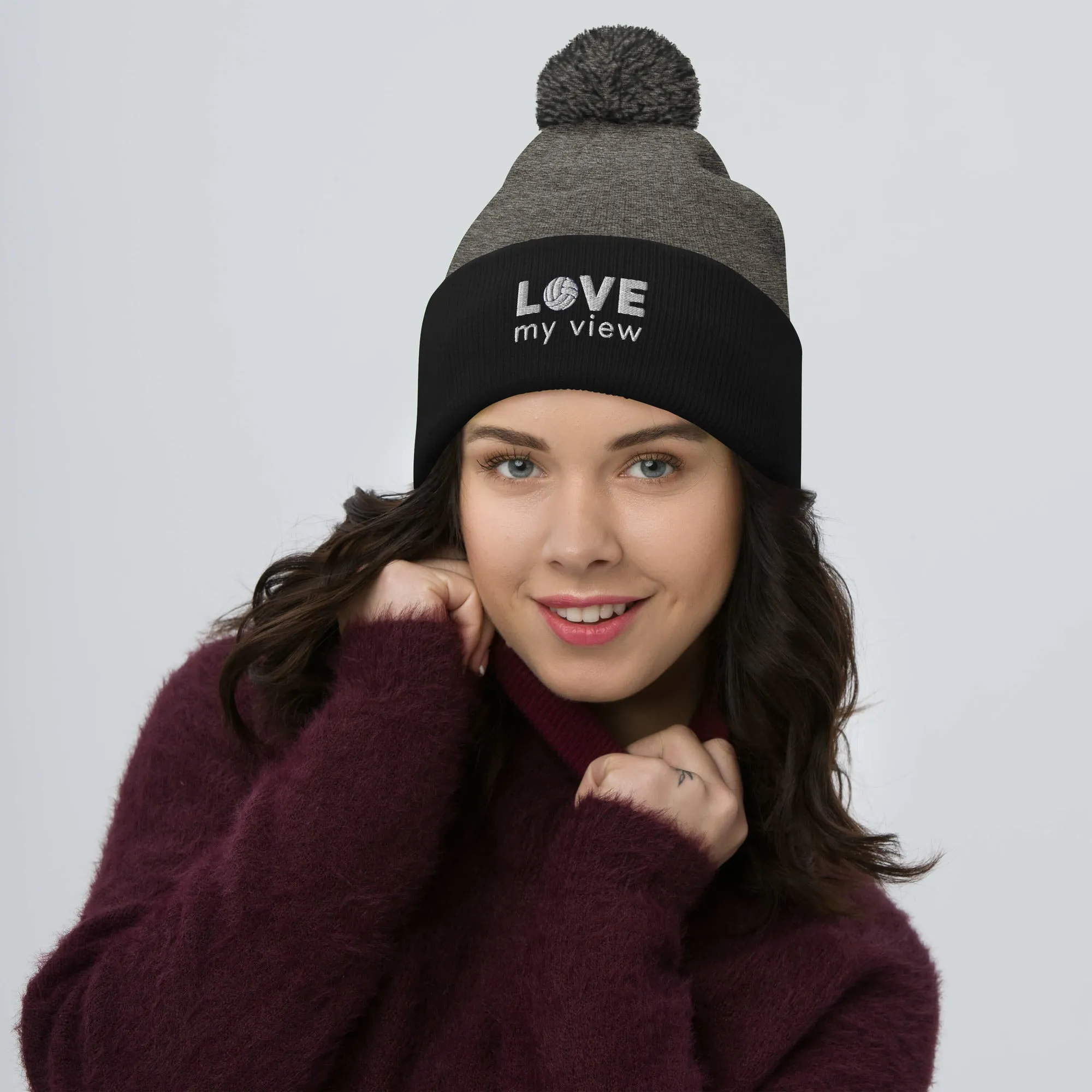 Volleyball Pom-Pom Beanie (with white embroidery)