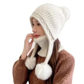 Warm Winter Knit Beanie Hats Wool Cover Cold Protection in Winter Warm Velvet Padded Thickened Fur Ball Ear Protection Unisex