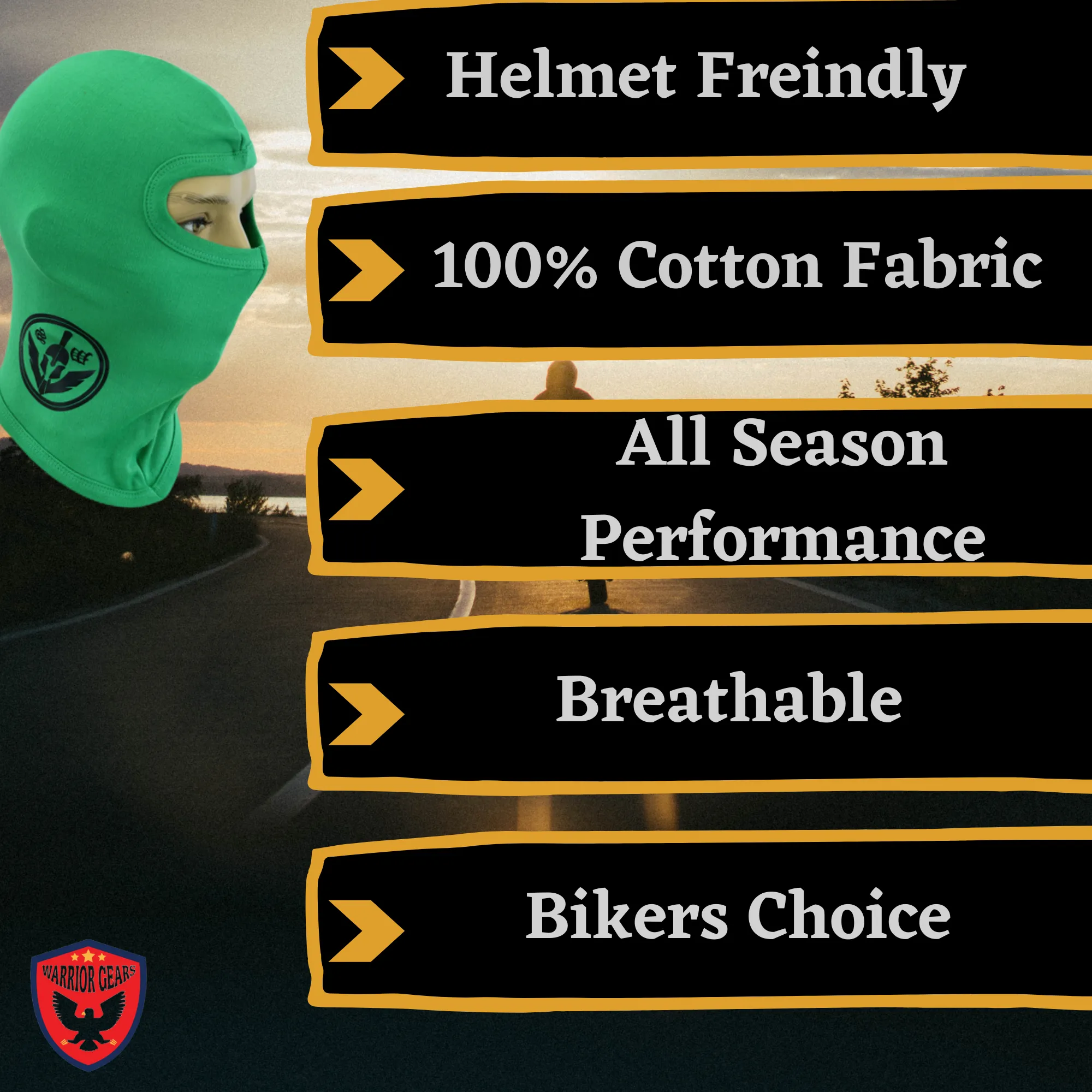 Warrior Gears®100% Cotton Motorcycle Balaclava | Face Mask -Green