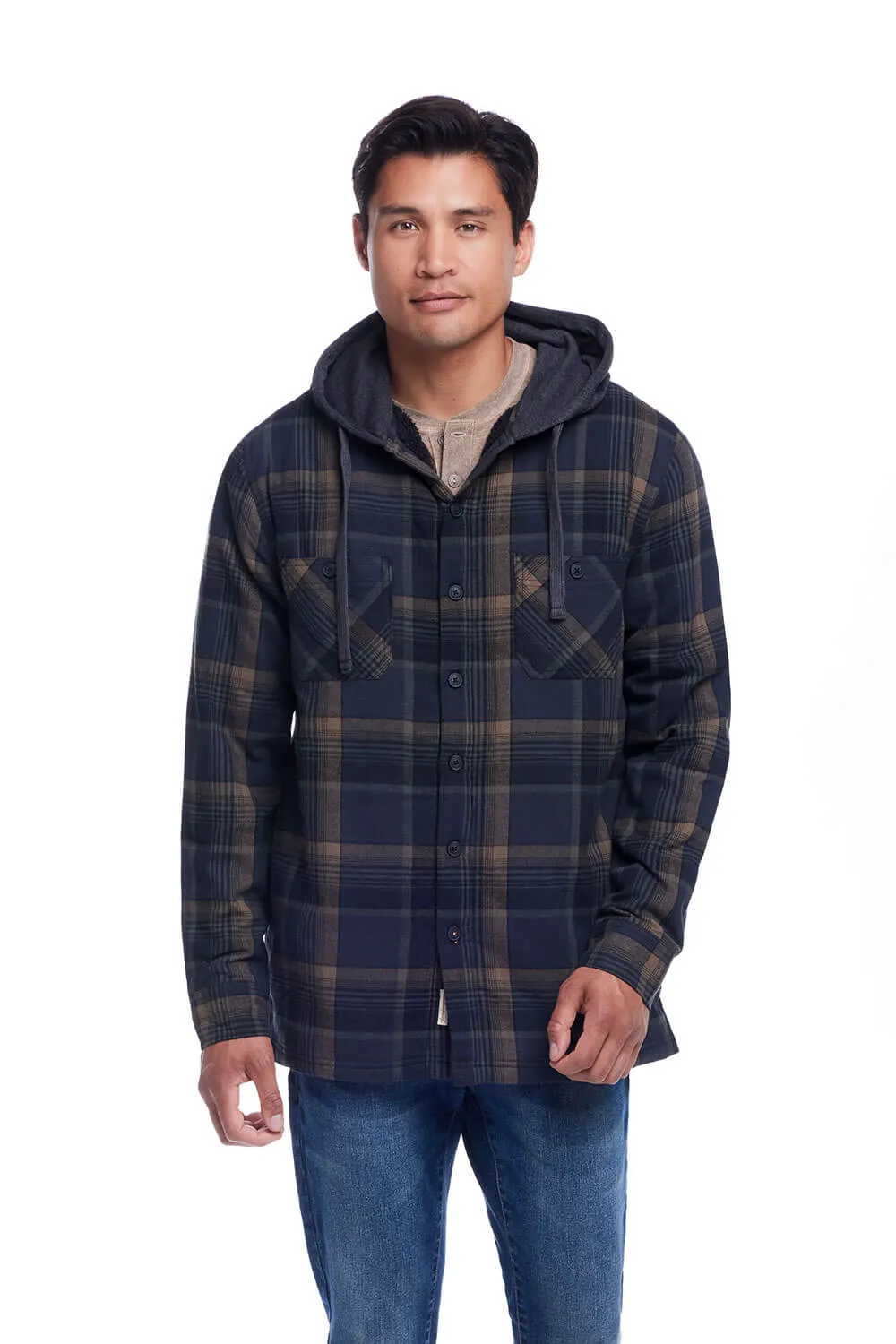Weatherproof Vintage Sherpa Lined Hooded Shirt Jacket for Men in Black Oyster | F245456GK-BLACKOYSTER
