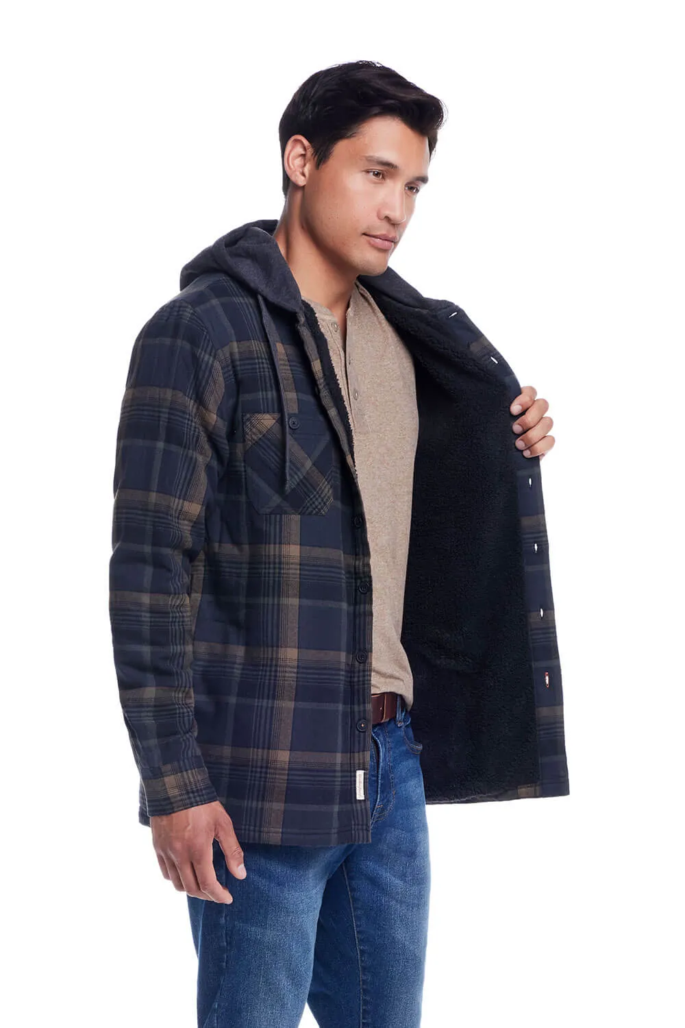 Weatherproof Vintage Sherpa Lined Hooded Shirt Jacket for Men in Black Oyster | F245456GK-BLACKOYSTER