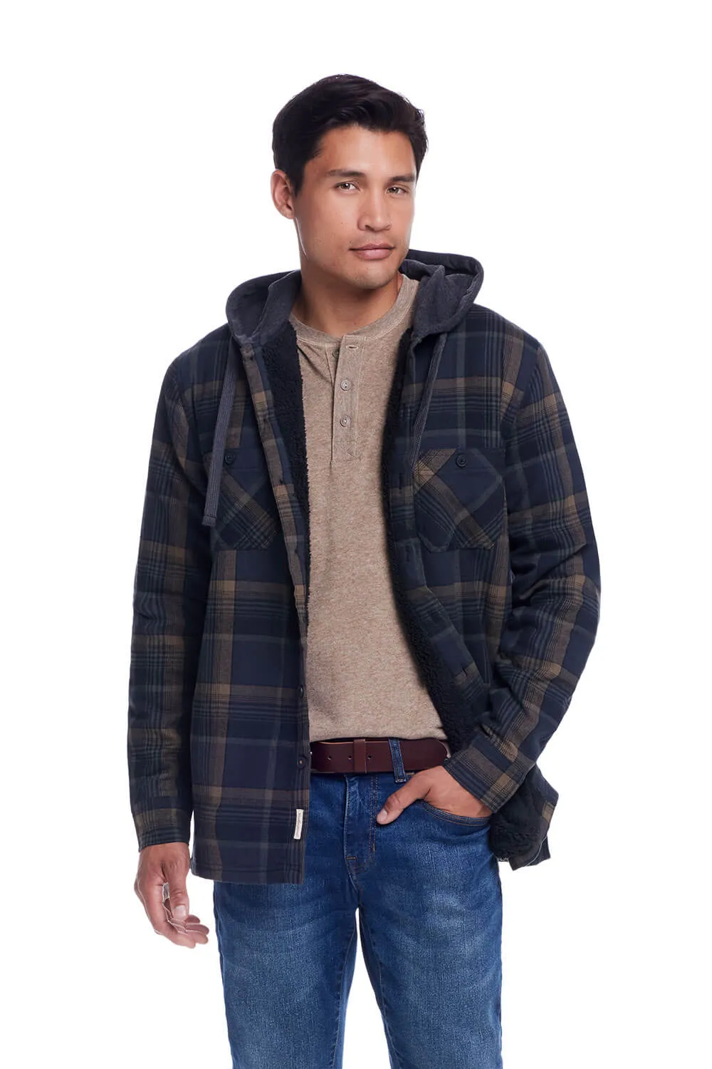 Weatherproof Vintage Sherpa Lined Hooded Shirt Jacket for Men in Black Oyster | F245456GK-BLACKOYSTER