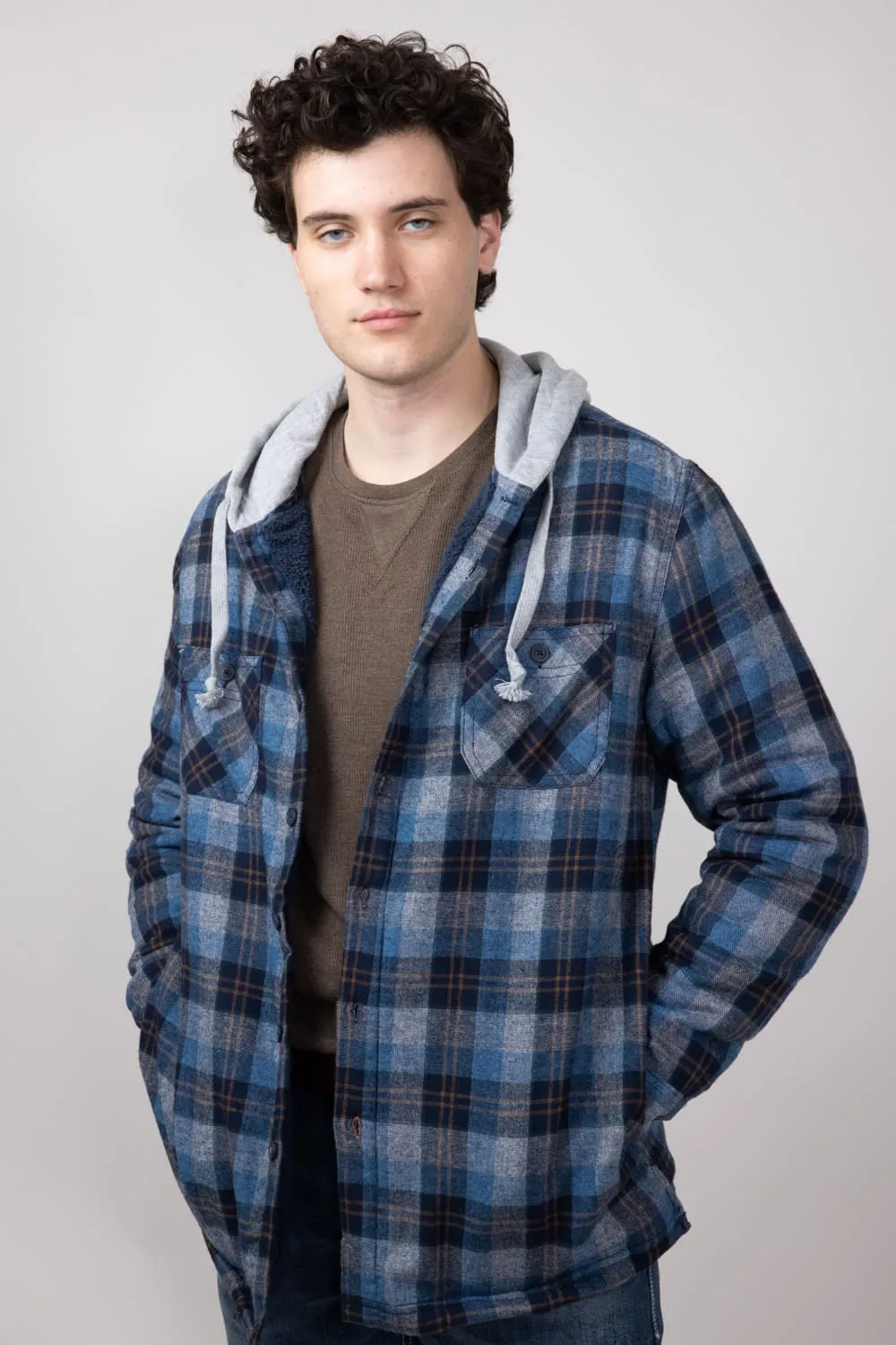 Weatherproof Vintage Sherpa Lined Hooded Shirt Jacket for Men in Blue | F245456GK-BLUE