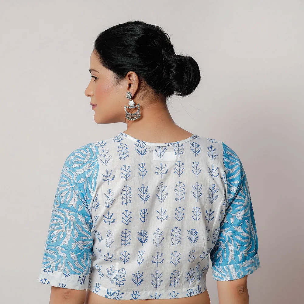White - Bagru Dabu Block Printed Cotton Stitched Blouse