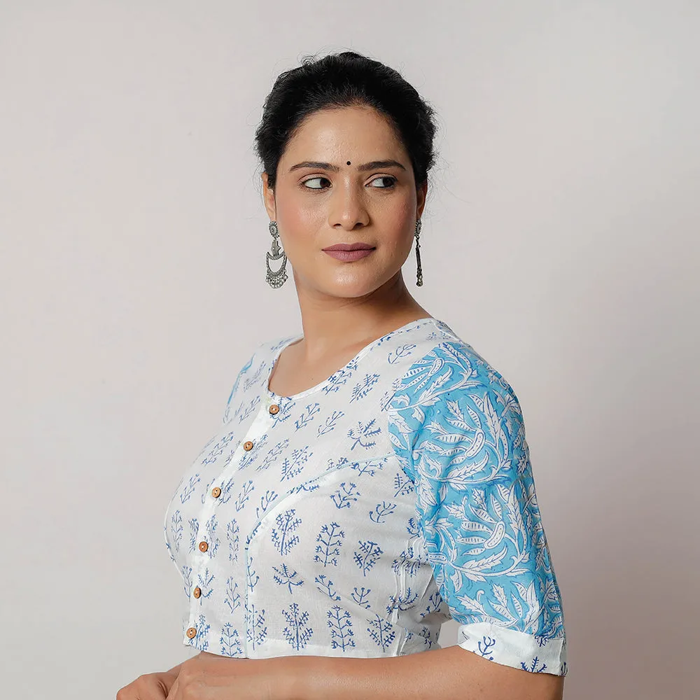 White - Bagru Dabu Block Printed Cotton Stitched Blouse