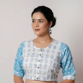White - Bagru Dabu Block Printed Cotton Stitched Blouse