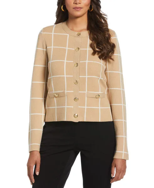 Windowpane Jacquard Cardigan
