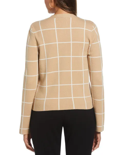 Windowpane Jacquard Cardigan
