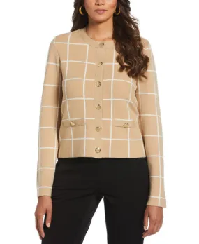 Windowpane Jacquard Cardigan