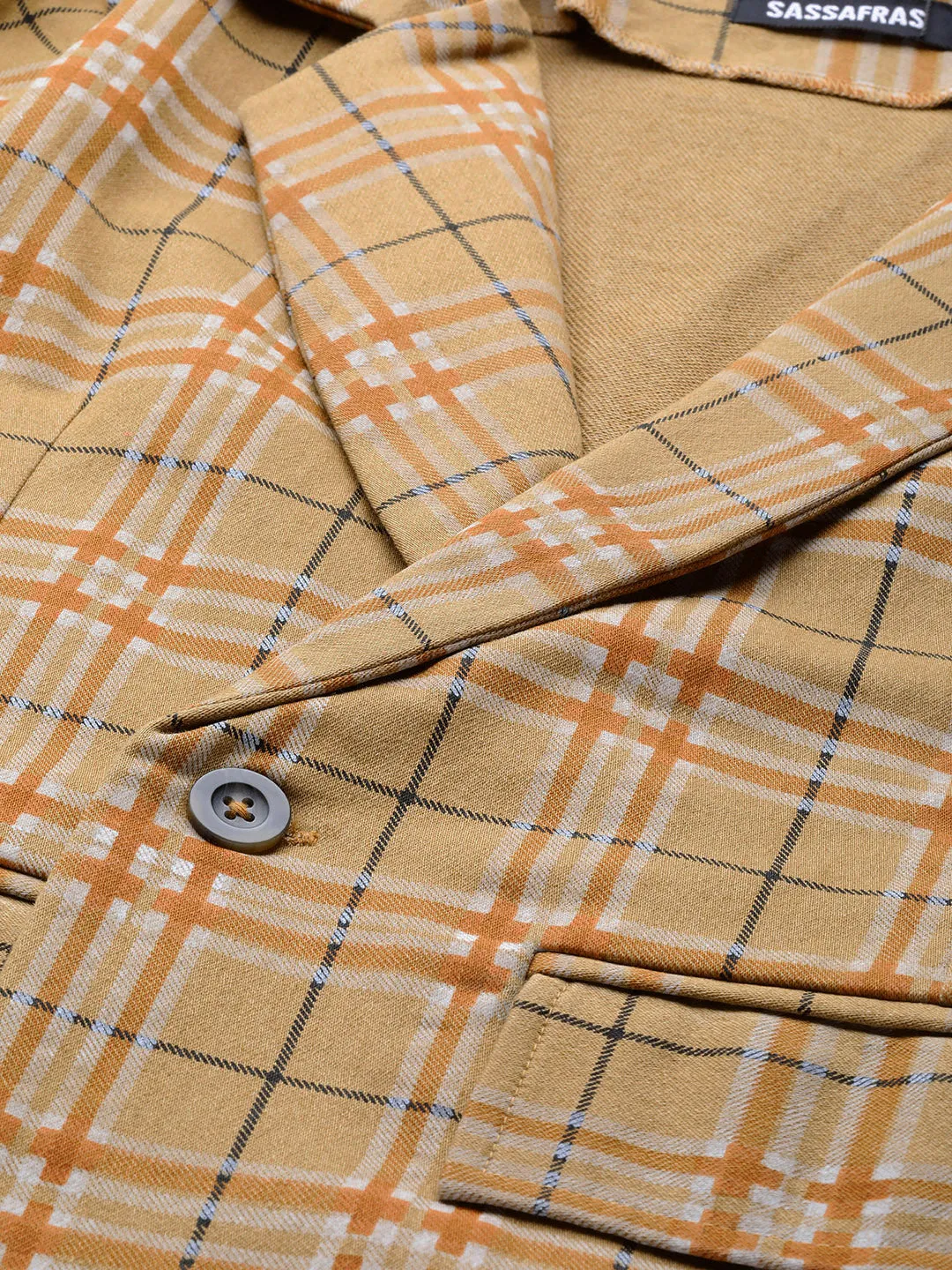 Women Beige Check Wrap Twill Blazer