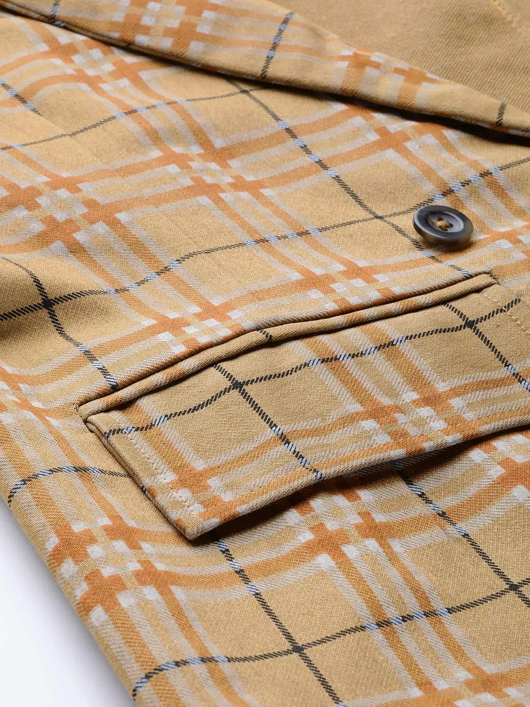 Women Beige Check Wrap Twill Blazer
