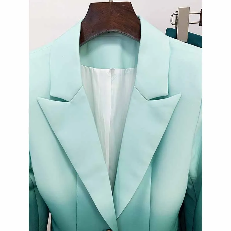 Women Luxury Green Gradient Ombre Blazer   Mid-High Rise Flare Trousers Suit Pants Suit