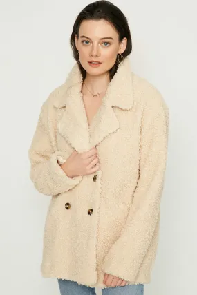Womens Boucle Textured Double Breasted Jacket