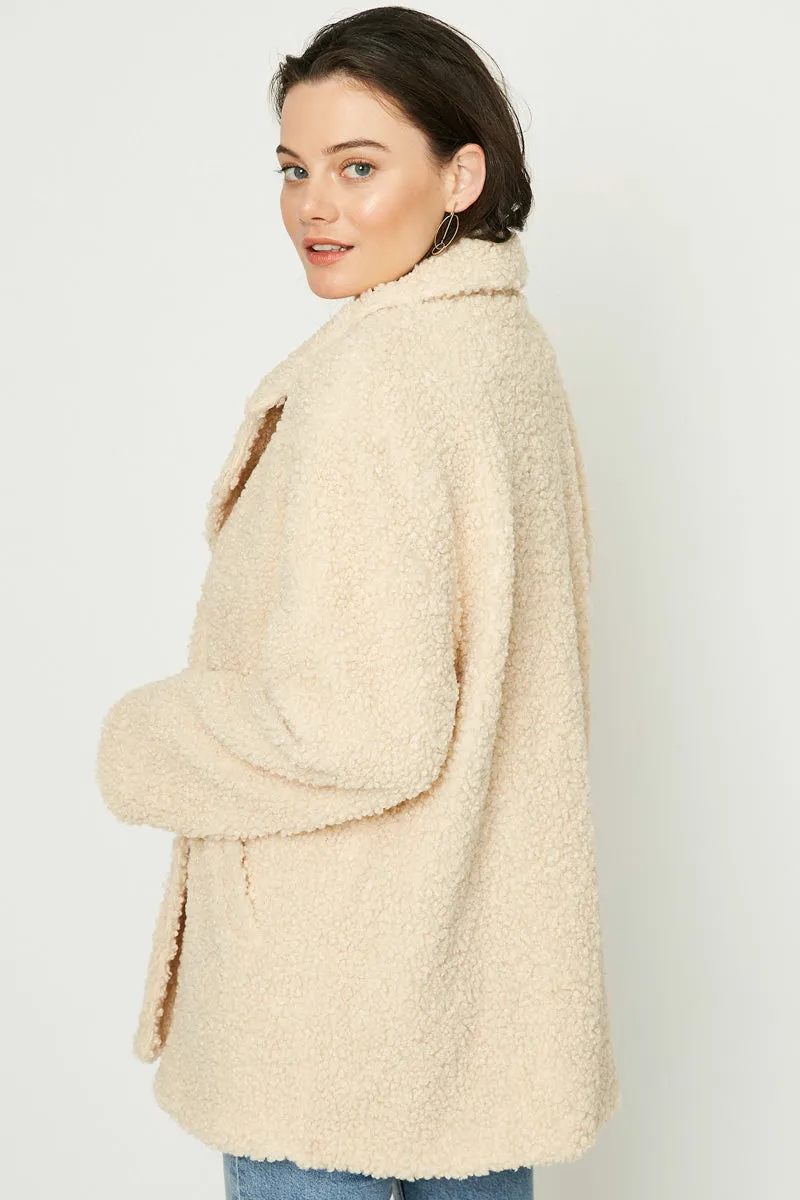 Womens Boucle Textured Double Breasted Jacket