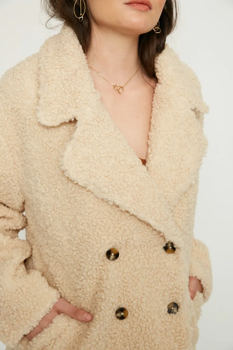 Womens Boucle Textured Double Breasted Jacket
