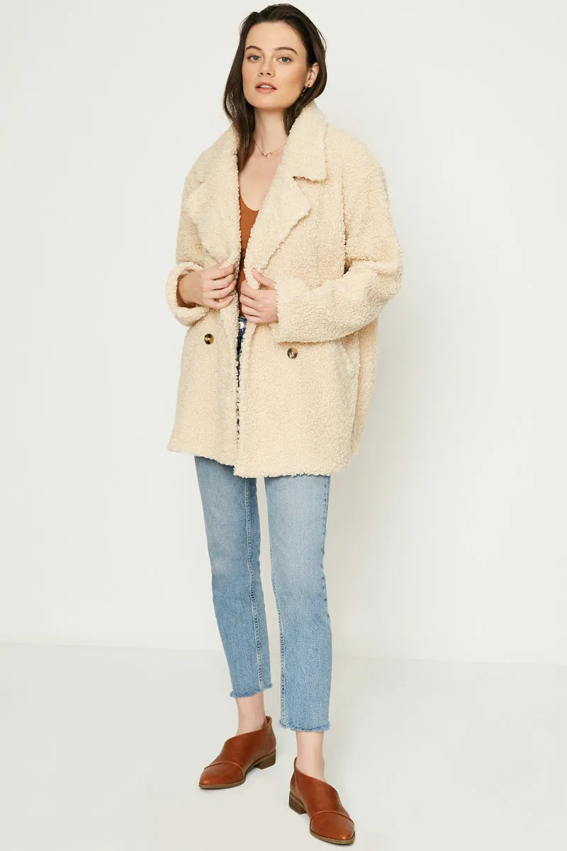 Womens Boucle Textured Double Breasted Jacket