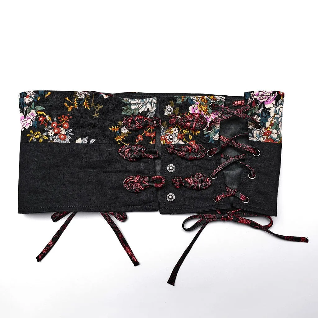 Women's Lolita Floral Printed Ruffled Kimono Dress Set