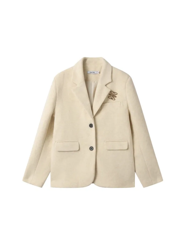 Wool Blend Broad-Shoulder Blazer