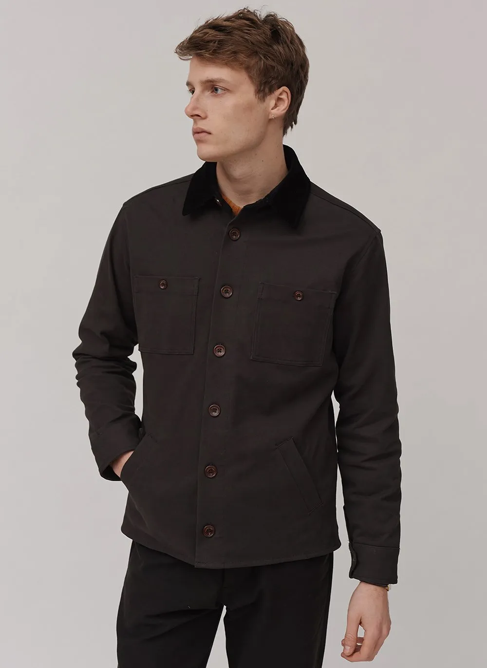 Workshirt | Graphite Twill With Cord Collar